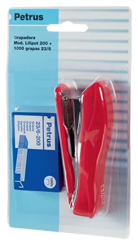 PETRUS 44767 - Grapadora modelo Liliput 200 + 1 Caja grapas 23/6-200 colores surtidos (en blister)