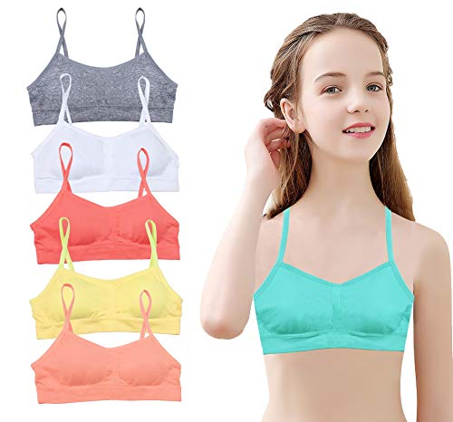 PF Pack de 6 Sujetadores de Entrenamiento sin Costuras para niñas de Regreso a la Escuela con Almohadillas extraíbles Top de Tiras halagador Multicolor Punteado Durante 8-14 años (3361, 8-10 Years)
