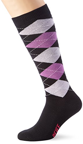 PFIFF 100322 calcetín, Evergreen, Calcetines de equitación a cuadros, Unisex adulto, color Negro-Lila, tamaño 40-42