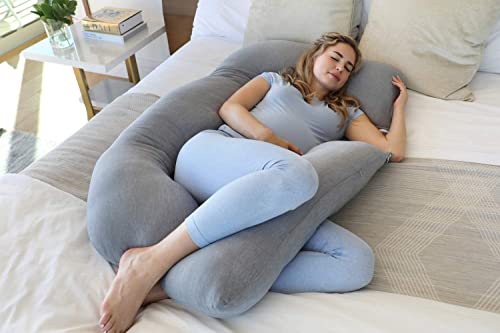 Pharmedoc Almohada de Embarazo para Mujeres, Funda de enfriamiento en Forma de U, Soporte para Espalda, Caderas, piernas, enfriamiento de Vientre Desmontable, Gris Oscuro