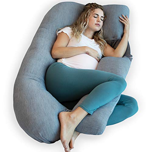 Pharmedoc Almohada de Embarazo para Mujeres, Funda de enfriamiento en Forma de U, Soporte para Espalda, Caderas, piernas, enfriamiento de Vientre Desmontable, Gris Oscuro