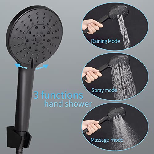 PHASAT grifo de bañera con ducha de mano de acero inoxidable juego de ducha de pared ducha de lluvia grifo de bañera de baño negro caño giratorio de 90 ° PTBB04E
