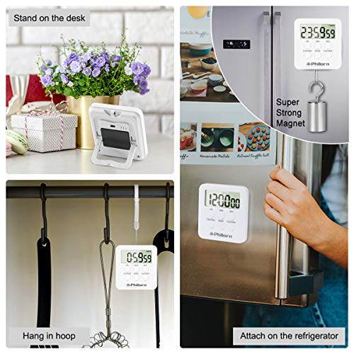 Philorn Temporizador de Cocina [2 Piezas], Digital Temporizador con 24H Conde Arriba y Abajo, Alarma, Reloj, Función de Memoria, Imán Fuerte, Dígitos Grandes - Alarma Sonora, Silencio Silencio 2 Modos