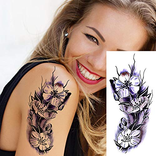 PHOGARY 24 piezas Mujeres Tatuajes Temporales (Flores grandes), Adhesivos Falsos de Colores Brillantes para Tatuajes, Adhesivo Impermeable para Arte Corporal para Brazos, Piernas, Hombro Hacia Atrás