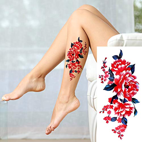 PHOGARY 24 piezas Mujeres Tatuajes Temporales (Flores grandes), Adhesivos Falsos de Colores Brillantes para Tatuajes, Adhesivo Impermeable para Arte Corporal para Brazos, Piernas, Hombro Hacia Atrás