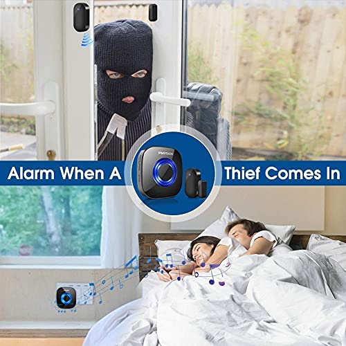 PHYSEN Timbre de Puerta Inalámbrico Sensor de Puerta Ventana de Alarma Puerta Kit de Alerta de Timbre de Puerta Abierta con Rango de 600 Pies, 5 Niveles de Volumen, 58 Melodías