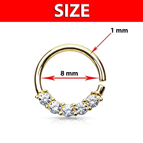 Piercing Aro para Septum, Daith, Helix Y Tragus de Acero Quirúrgico con Brillantes - Color Oro