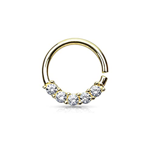 Piercing Aro para Septum, Daith, Helix Y Tragus de Acero Quirúrgico con Brillantes - Color Oro
