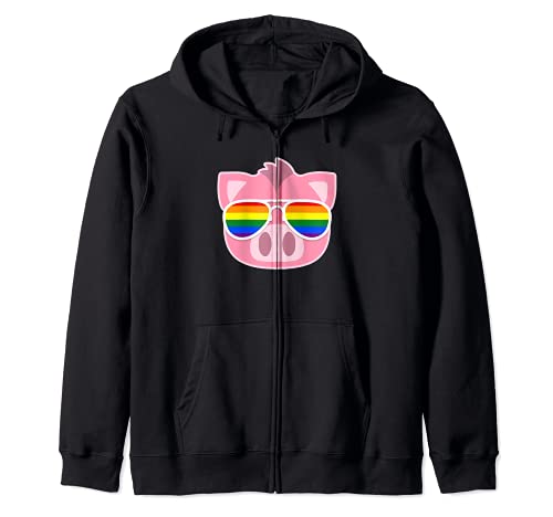 Pig Emoticon LGBTQ Gay Lesbian Pride Rainbow Flag Gafas de sol Sudadera con Capucha