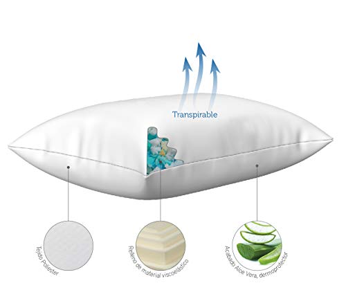 Pikolin Home - Almohada viscoelástica de copos con Aloe Vera confortable, ideal para dormir de lado de firmeza alta