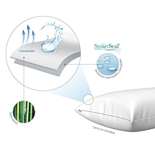 Pikolin Home - Funda de almohada de algodón de rizo con tratamiento antialérgico y con membrana Smartseal® impermeable y transpirable