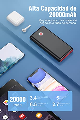 Pilot X7 Power Bank 20000mAh 18W PD y QC3.0 Batería Externa Carga Rapida con 3 Salidas y 2 Entradas Compatible para Dispositivos Inteligentes y Más