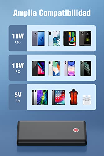 Pilot X7 Power Bank 20000mAh 18W PD y QC3.0 Batería Externa Carga Rapida con 3 Salidas y 2 Entradas Compatible para Dispositivos Inteligentes y Más