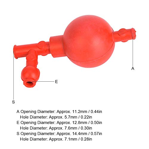 Pipeta de Bola Bombilla de Succión Cuantitativa Material de Goma Laboratorio Pipeta de Bola de Succión con 3 Aberturas, Rojo