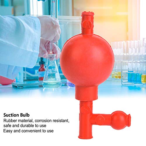 Pipeta de Bola Bombilla de Succión Cuantitativa Material de Goma Laboratorio Pipeta de Bola de Succión con 3 Aberturas, Rojo