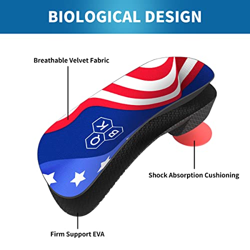 Plantillas Fascitis Plantar Hombre QBK 3/4 Soporte Arco Alto Plantilla Espolon Calcaneo con Patrón de Bandera Plantillas gel para Pies Planos, Espolon Calcaneo y Alivio Dolor, L