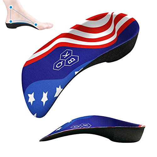 Plantillas Fascitis Plantar Hombre QBK 3/4 Soporte Arco Alto Plantilla Espolon Calcaneo con Patrón de Bandera Plantillas gel para Pies Planos, Espolon Calcaneo y Alivio Dolor, L