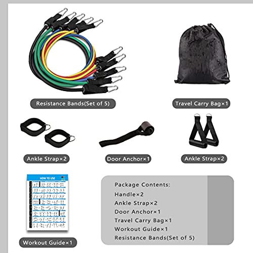 Plartree Bandas Elasticas Musculacion,11 Pcs Bandas de Resistencia para Musculación de Látex,Cintas Elasticas Fitness con Manijas Anclaje de Puerta para Equipos de Fitness,Yoga,Pilates,Terapia Física