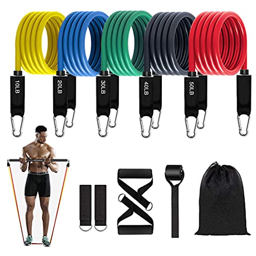 Plartree Bandas Elasticas Musculacion,11 Pcs Bandas de Resistencia para Musculación de Látex,Cintas Elasticas Fitness con Manijas Anclaje de Puerta para Equipos de Fitness,Yoga,Pilates,Terapia Física