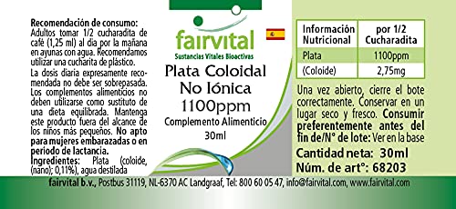 Plata Coloidal pura 1100ppm - Verdadera plata coloidal - No iónica - VEGANA - 30ml - Calidad Alemana