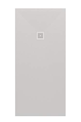 Plato De Ducha Aligerado Con Resina Y Fibras Compactadas - Textura Piedra Y Antideslizante - Acabados Blanco y Negro Mate - Rejilla Y Válvula De Desagüe Incluidas (70x160, BLANCO)