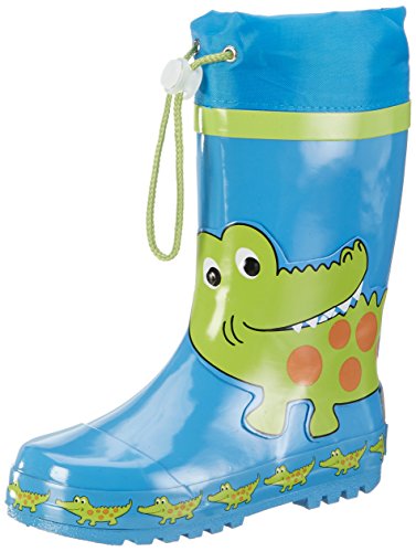 Playshoes Bota de Agua con Cordón Cocodrilo, Botas de Goma de Caucho Natural, Azul (Blau/Gruen 791), 30/31 EU
