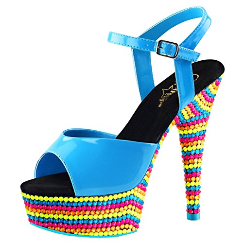 Pleaser DELIGHT-609RBS Neon Blue Pat/Neon Multi UK 4 (EU 37)