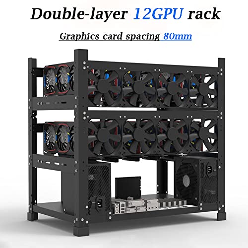 PNGOS Mining Rig Frame,Mining Case Rack hasta 12GPU,Caja de Marco de Minería al Aire Libre Adecuado para Fuente de Alimentación ATX Accesorios de Extracción de Tarjetas GráFicas Herramientas