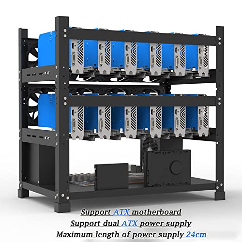 PNGOS Mining Rig Frame,Mining Case Rack hasta 12GPU,Caja de Marco de Minería al Aire Libre Adecuado para Fuente de Alimentación ATX Accesorios de Extracción de Tarjetas GráFicas Herramientas