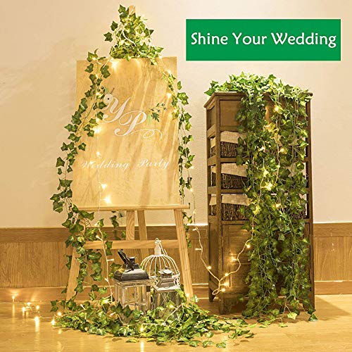 POCKETMAN Artificial Ivy Garland Plantas Falsas con 100 LED de luz de Cadena Hogar Cocina Jardín Oficina Boda Decoración de Pared Oficina Boda Decoración de Pared 12 Pack