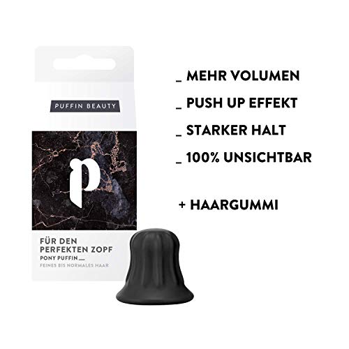 Pony Puffin Coletero de Silicona Original para Pelo - Accesorio Transparente Para Cabellos de Mujer o Niña - Alternativa de Gomas, Cintas, Pañuelos y Diademas para Sujetar la Coleta - Negro