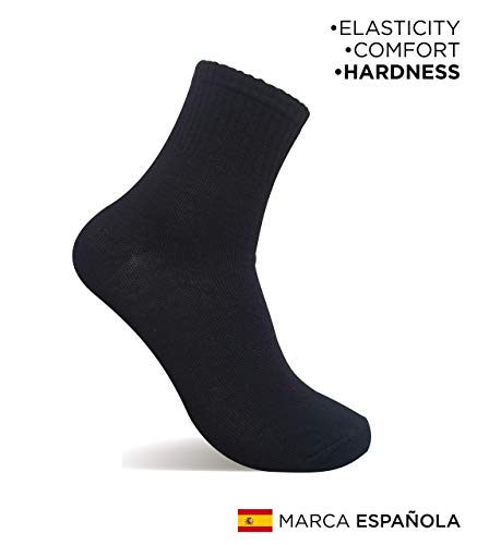 POPYS Calcetines de tenis corte medio para hombre 6 Pares Negro 40-46