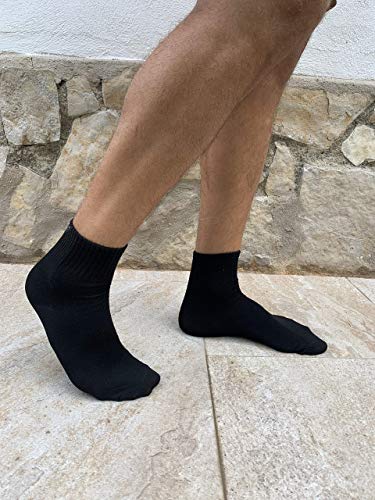 POPYS Calcetines de tenis corte medio para hombre 6 Pares Negro 40-46