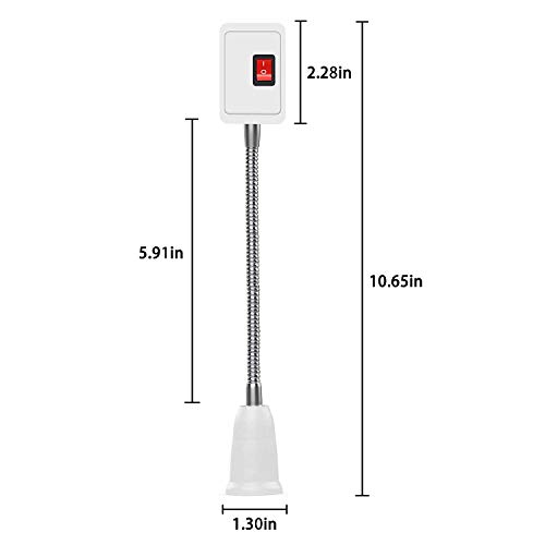 Portalámparas E27 con Interruptor y Enchufe UE 4 Piezas Bombilla Convertidor Adaptador Extensión de 27cm Rotación de 360° con Brazo Flexible, Blanco