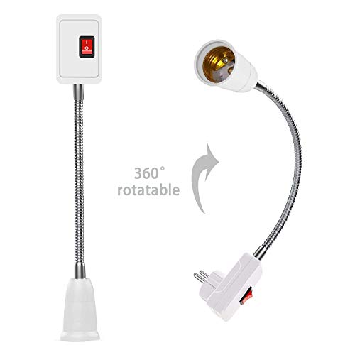 Portalámparas E27 con Interruptor y Enchufe UE 4 Piezas Bombilla Convertidor Adaptador Extensión de 27cm Rotación de 360° con Brazo Flexible, Blanco