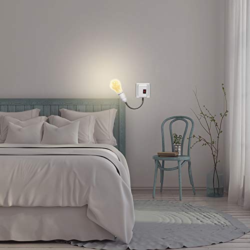 Portalámparas E27 con Interruptor y Enchufe UE 4 Piezas Bombilla Convertidor Adaptador Extensión de 27cm Rotación de 360° con Brazo Flexible, Blanco