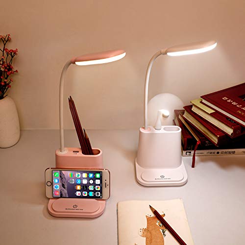 Portalápices lámpara de escritorio LED protección ocular lámpara de mesa pequeña lámpara de mesa para niños luz de lectura USB recargable con soporte para bolígrafo flexible regulable niños