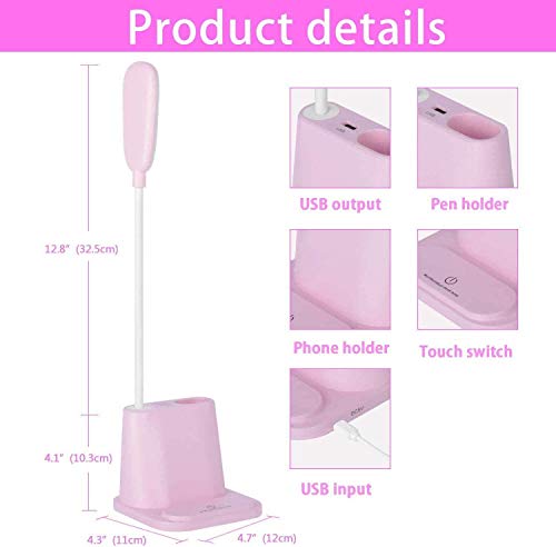 Portalápices lámpara de escritorio LED protección ocular lámpara de mesa pequeña lámpara de mesa para niños luz de lectura USB recargable con soporte para bolígrafo flexible regulable niños