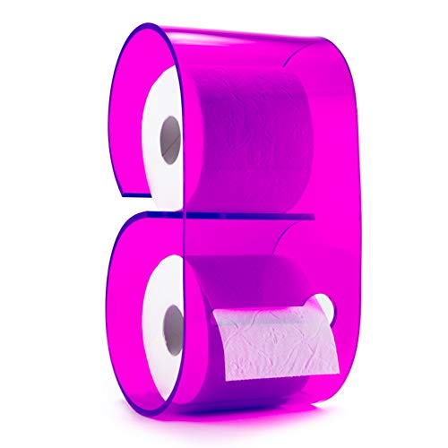 Portarrollos de papel higiénico de metacrilato de original diseño y fácil instalación. Accesorio decoración baño soporte de rollo para pared del cuarto de baño. Dispensador de papel para WC. (Rosa)