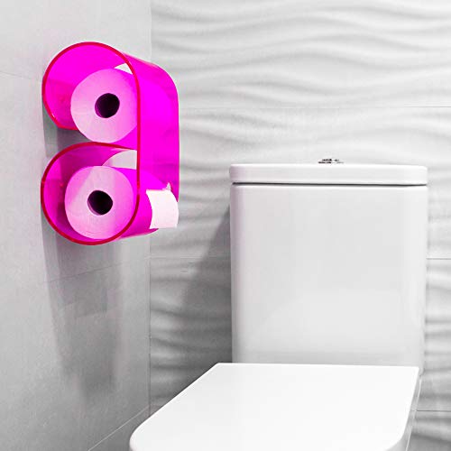 Portarrollos de papel higiénico de metacrilato de original diseño y fácil instalación. Accesorio decoración baño soporte de rollo para pared del cuarto de baño. Dispensador de papel para WC. (Rosa)