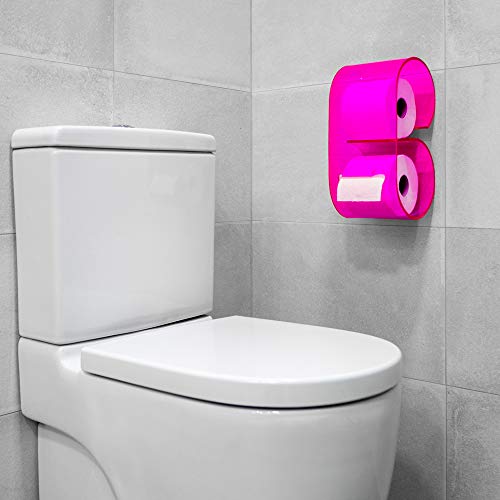 Portarrollos de papel higiénico de metacrilato de original diseño y fácil instalación. Accesorio decoración baño soporte de rollo para pared del cuarto de baño. Dispensador de papel para WC. (Rosa)