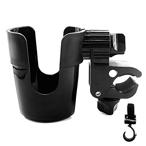 Portavasos para Manillar de Silla de Paseo, Portavasos Carrito Bebe Universal Ajustable 360 Grados de Rotación con una Gancho, Soporte Botella para Cochecitos de Bebé y Sillas de Ruedas