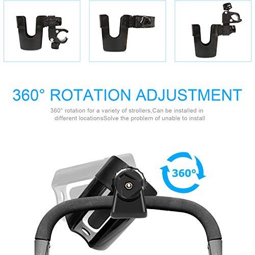 Portavasos para Manillar de Silla de Paseo, Portavasos Carrito Bebe Universal Ajustable 360 Grados de Rotación con una Gancho, Soporte Botella para Cochecitos de Bebé y Sillas de Ruedas