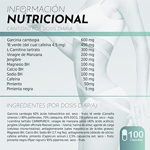 Potente Quemagrasas | Termogénico y Adelgazante | Saciante y reductor del Apetito | Fórmula Completa y Efectiva | Activa tu Cuerpo en Cetosis | Define el contorno | 100 Caps.