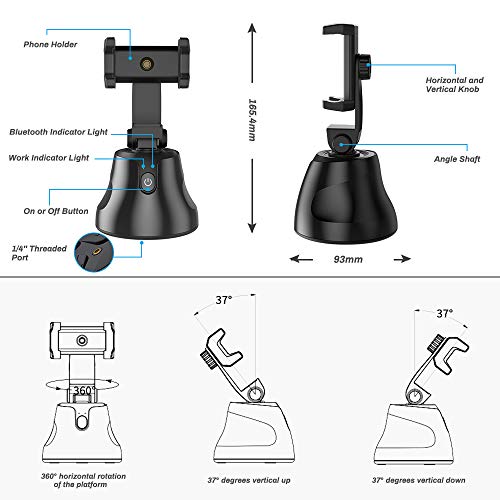 Powcan Portable Selfie Stick Inteligente Todo en uno, Gira 360 ° Rastreo automático de rostros y Objetos Vlog Shooting Smartphone Mount Holder