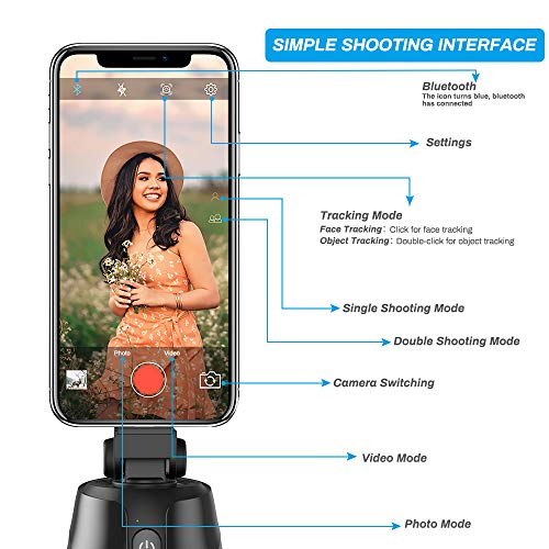 Powcan Portable Selfie Stick Inteligente Todo en uno, Gira 360 ° Rastreo automático de rostros y Objetos Vlog Shooting Smartphone Mount Holder