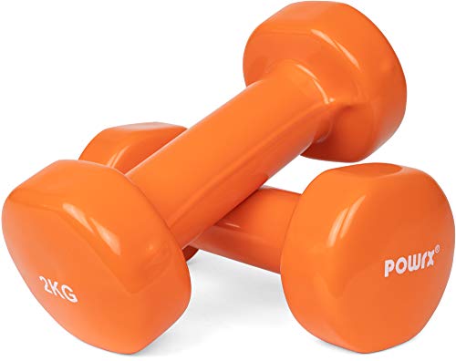 POWRX Mancuernas Vinilo 4 kg Set (2 x 2 kg) + PDF Workout (Orange)