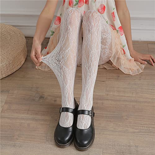 PPGG 2 Pares De Medias De Cintura Alta, Medias De Rejilla, Encaje, Piernas De Plástico, Plantas, Flores, Medias, Medias para Mujer,Blanco