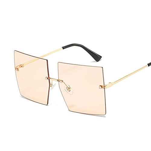 PPLAX Forme Gafas de Sol de Gran tamaño Mujer Metal Femenino Femenino Marco gradiente Gafas de Sol cuadradas sin llanta (Lenses Color : Champagne)