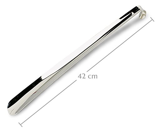 PREMYO Calzador Largo 42 cm de Largo para Zapatos Botas Metálico Acero Robusto Duradero con Gancho Diseño Ergonómico Cómodo de Usar Sin Agacharse